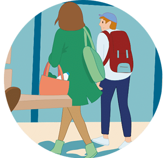 Illustration une femme et un jeune homme dans la rue