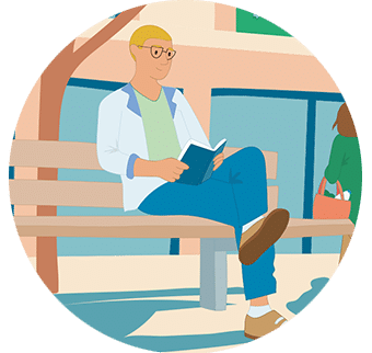 Illustration homme qui lit sur un banc