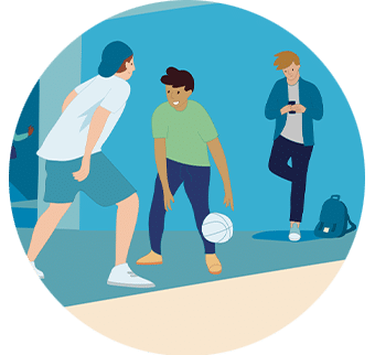 Illustration jeunes qui jouent avec un ballon